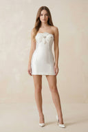 3D - Flower Satin Strapless Sheath Wedding Dress in White - SHE IS ME Wedding Dresses