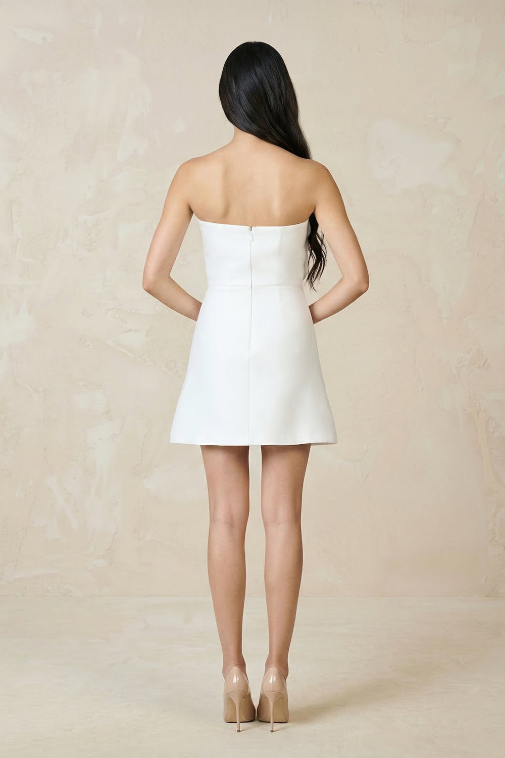 3D - Flower Strapless Sheath Mini Wedding Dress in White - SHE IS ME Wedding Dresses