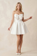 A - Line Bow Strapless Satin MIni Wedding Dress in White - SHE IS ME Wedding Dresses