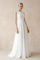 A - Line Chiffon Maxi Wedding Dress Pearl in White - SHE IS ME Wedding Dresses