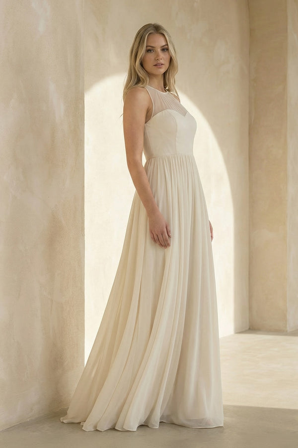 A Line Chiffon Wedding Dress in Ivory - SHE IS ME Wedding Dresses