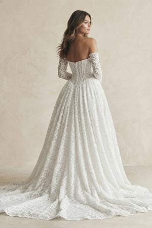 A - Line Lace Strapless Appliqued Wedding Dress in White - SHE IS ME Wedding Dresses