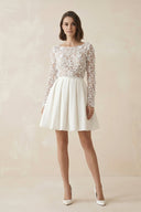 A Line Long Sleeves Satin Wedding Dress With Appliques in Ivory - SHE IS ME Wedding Dresses