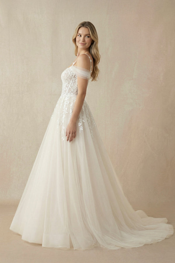 A - Line Off - The - Shoulder Tulle Wedding Dresses in Ivory - SHE IS ME Wedding Dresses