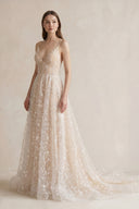 A Line Spaghetti Straps Wedding Dress in Champagne - SHE IS ME Wedding Dresses