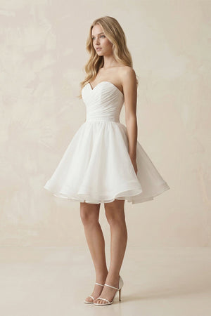 A - Line Strapless Pleated Organza Wedding Dress in White - SHE IS ME Wedding Dresses