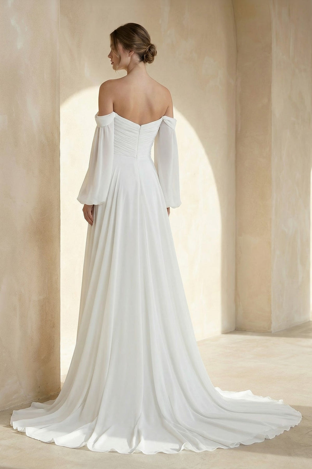 A - Line Sweetheart Long Sleeves Chiffon Wedding Dress - SHE IS ME Wedding Dresses