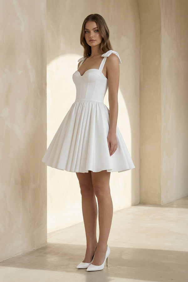 A - Line Sweetheart Sleeveless Short Satin Wedding Dresses - SHE IS ME Wedding Dresses