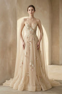 A - line V Neck Tulle Wedding Dresses With 3D Flower - SHE IS ME Wedding Dresses