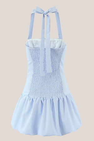 A - Line Vintage Halter Cotton Mini Dress in Blue - SHE IS ME Dresses