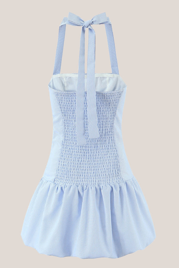 A - Line Vintage Halter Cotton Mini Dress in Blue - SHE IS ME Dresses