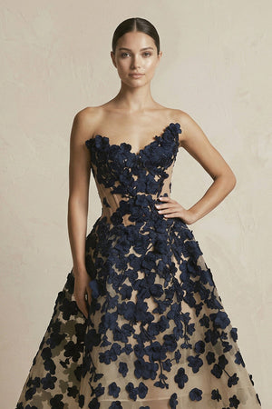 Appliqued Tulle A - Line V - neck Wedding Dress in Black and Nude - SHE IS ME Wedding Dresses