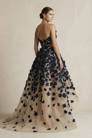 Appliqued Tulle A - Line V - neck Wedding Dress in Black and Nude - SHE IS ME Wedding Dresses