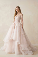 Appliqued Tulle Strapless Ball Gown Wedding Dress - SHE IS ME Wedding Dresses