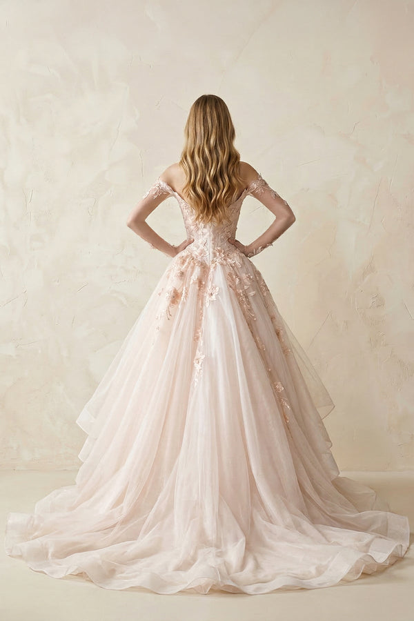 Appliqued Tulle Strapless Ball Gown Wedding Dress - SHE IS ME Wedding Dresses