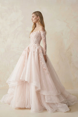 Appliqued Tulle Strapless Ball Gown Wedding Dress - SHE IS ME Wedding Dresses
