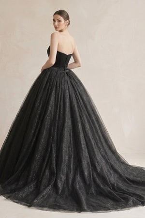 Ball - Gown Tulle Plunging Wedding Dress in Black - SHE IS ME Wedding Dresses