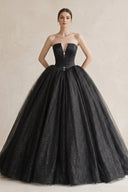 Ball - Gown Tulle Plunging Wedding Dress in Black - SHE IS ME Wedding Dresses