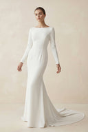 Bateau Neck Mermaid Long Sleeve Wedding Dress in White - SHE IS ME Wedding Dresses