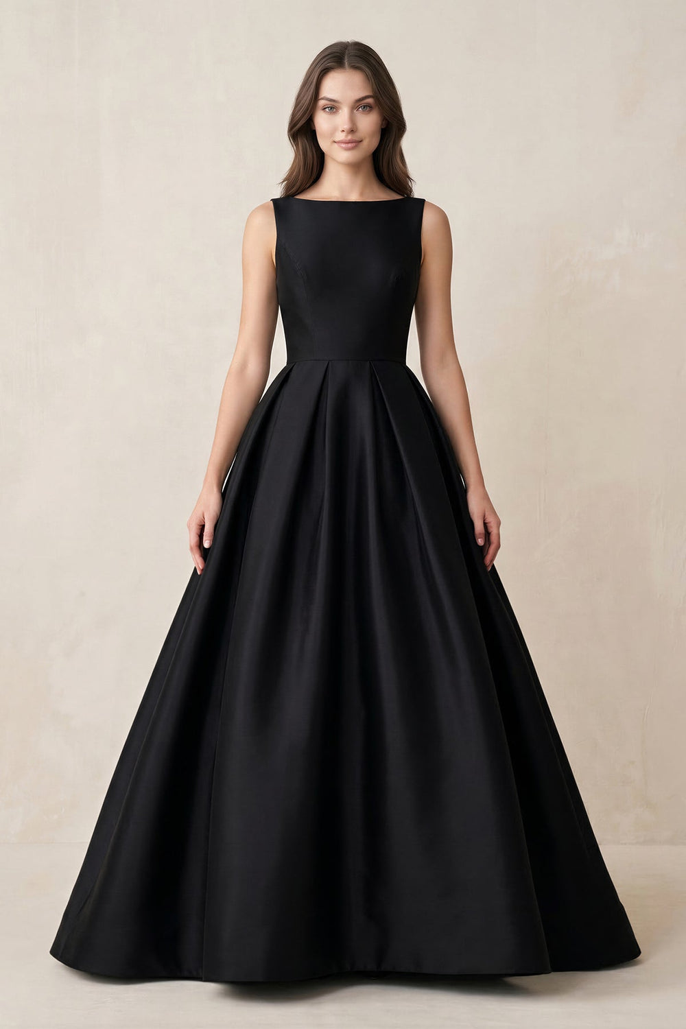Boat Neck Satin A - Line Open Back Wedding Dress in Black - SHE IS ME Wedding Dresses