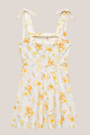 Bow A-Line Warm Rose Print Cotton Mini Dress in Yellow– SHE IS ME Dresses