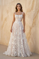 Cami Strap A - Line Corset Lace Wedding Dress in Ivory and Blush - SHE IS ME Wedding Dresses