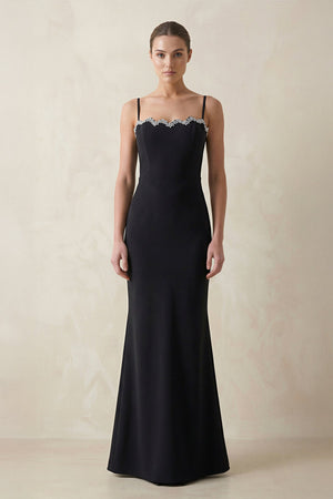 Cami Strap Sheath Beaded Satin Wedding Dress in Black - SHE IS ME Wedding Dresses