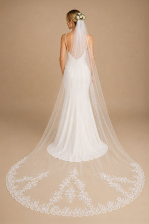 Cathedral Veils with Lace and Beaded Hemline in Ivory - SHE IS ME Wedding Veils