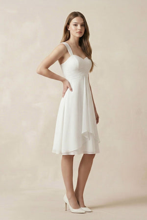Chiffon A - Line Sweetheart Midi Wedding Dress in White - SHE IS ME Wedding Dresses