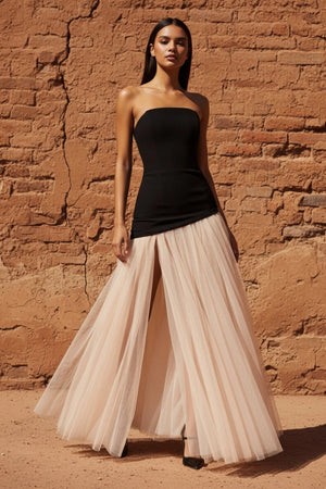 Corset Gown in Black and Beige - SHE IS ME