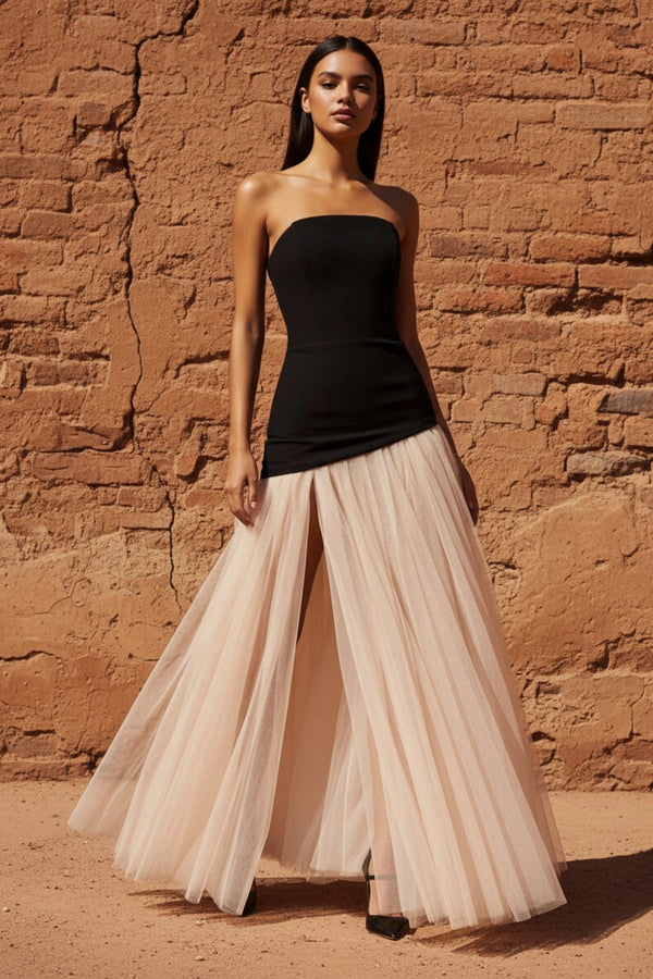 Corset Gown in Black and Beige - SHE IS ME