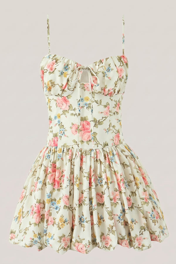 Cotton Spaghetti Straps Warm Rose Print Mini Dress in Pink– SHE IS ME Dresses