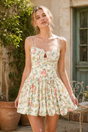 Cotton Spaghetti Straps Warm Rose Print Mini Dress in Pink– SHE IS ME Dresses