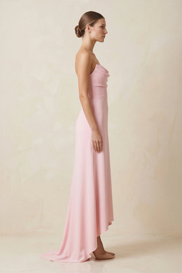 Cowl Neck High Low Maxi Dress in Pink
