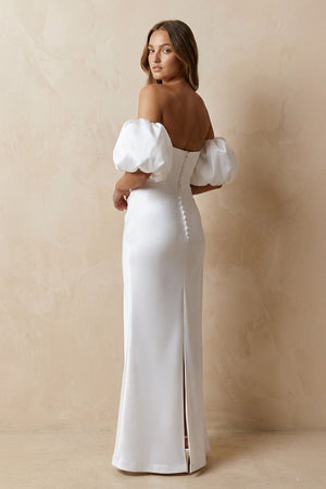 Cut - Out Sweetheart Satin Off - the - Shoulder Wedding Dress in White - SHE IS ME Wedding Dresses