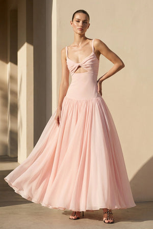 Cutout Spaghetti Straps Maxi Dress in Blush Pink - SHE IS ME PROM DRESSES