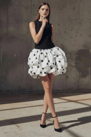 Drop - Waist Mini Dress in Black and White - SHE IS ME