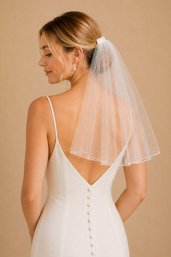 Elegant Pearl Wedding Veil with Comb in White - SHE IS ME Wedding Veils