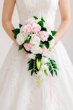 Elegant Silk Roses Wedding Flowers Bouquets in Pink - SHE IS ME Accessories