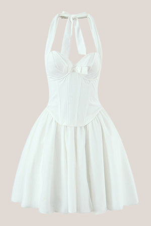 Halter A-Line Corset Mini Dress in White– SHE IS ME Dresses