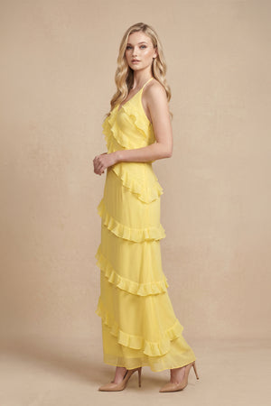 Halter Ruffled Maxi Dress in Yellow