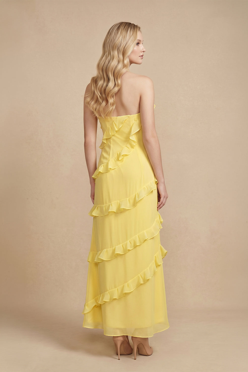 Halter Ruffled Maxi Dress in Yellow