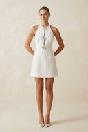 Halter Satin A - Line Mini Wedding Dress with Bow in White - SHE IS ME Wedding Dresses