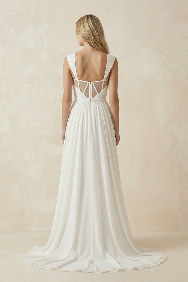 Ivory Chiffon A - Line Sweetheart Wedding Dress - SHE IS ME Wedding Dresses