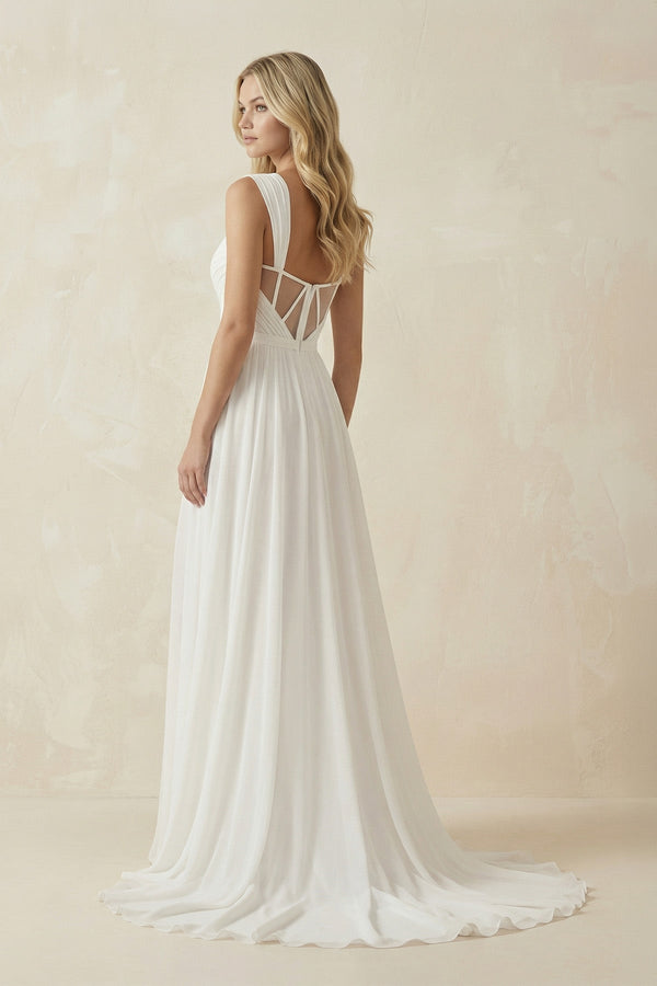 Ivory Chiffon A - Line Sweetheart Wedding Dress - SHE IS ME Wedding Dresses