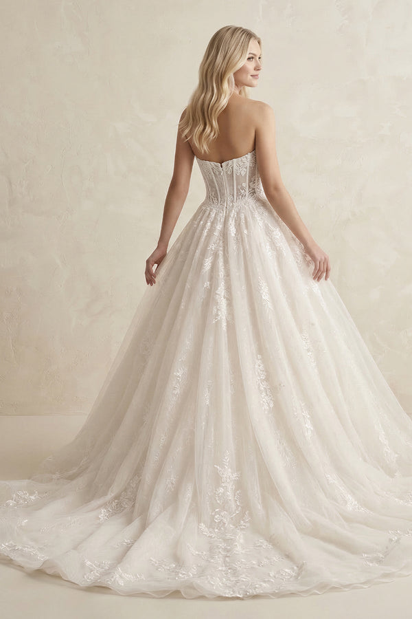 Lace A - Line Sweetheart Corset Wedding Dress With Slit in Ivory - SHE IS ME Wedding Dresses