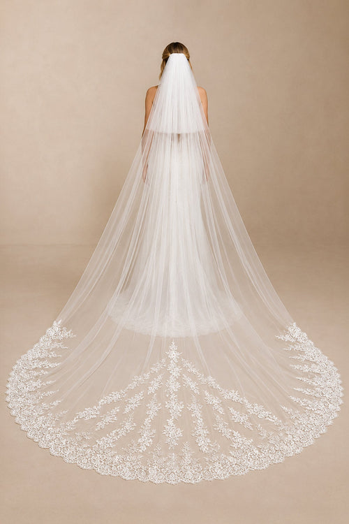 Lace Cathedral Veils with Blusher in Ivory - SHE IS ME Wedding Veils