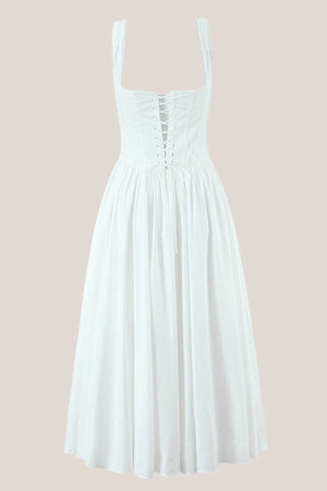Lace Corset A - Line Cotton Midi Dress in White - SHE IS ME Dresses