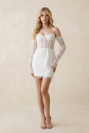Lace Long Sleeves Sweetheart Sheath Mini Wedding Dress in White - SHE IS ME Wedding Dresses