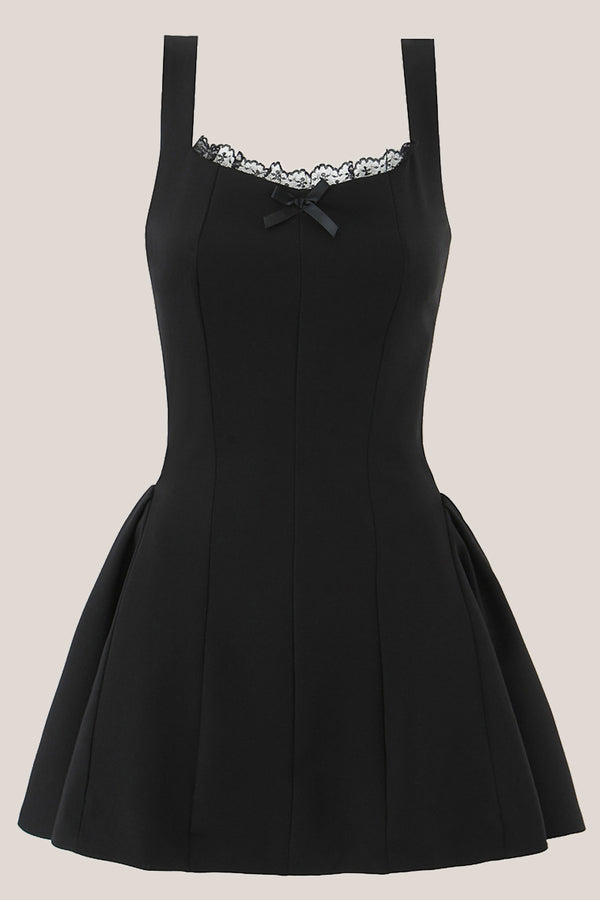 Lace Scoop Neck A-Line Cotton Mini Dress in Black– SHE IS ME Dresses